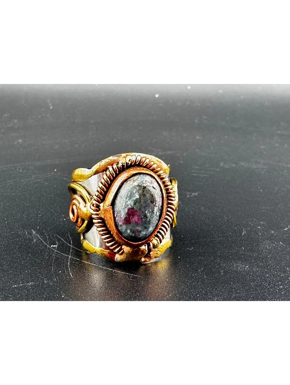 Mixed Metal and Ruby Fuchsite Stone Ring